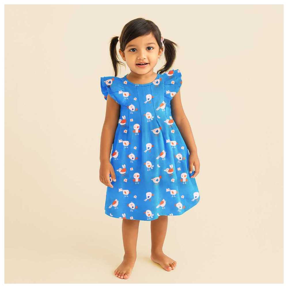Keebee - Organic Cotton Birdie Print Iris Dress - Blue