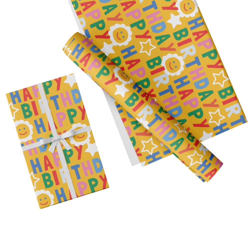 Share The Love - Gift Wrapping Paper Pack - Happy Birthday - Yellow