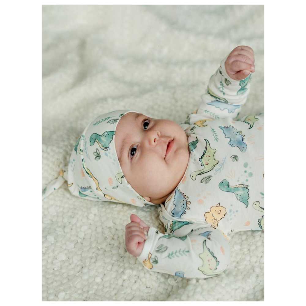 Under the Nile - Organic 2pc-Set - Baby Girl's Knotted Gown & Beanie Cap - Dino