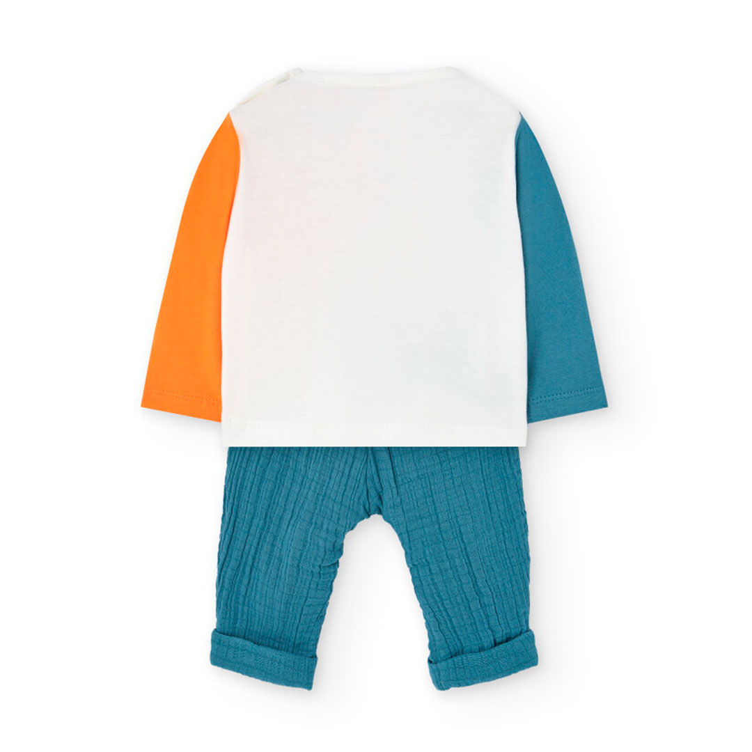 Boboli - 2pc-Set - Baby Boy's Animal Printed Knitted T-Shirt & Trousers - White/Blue