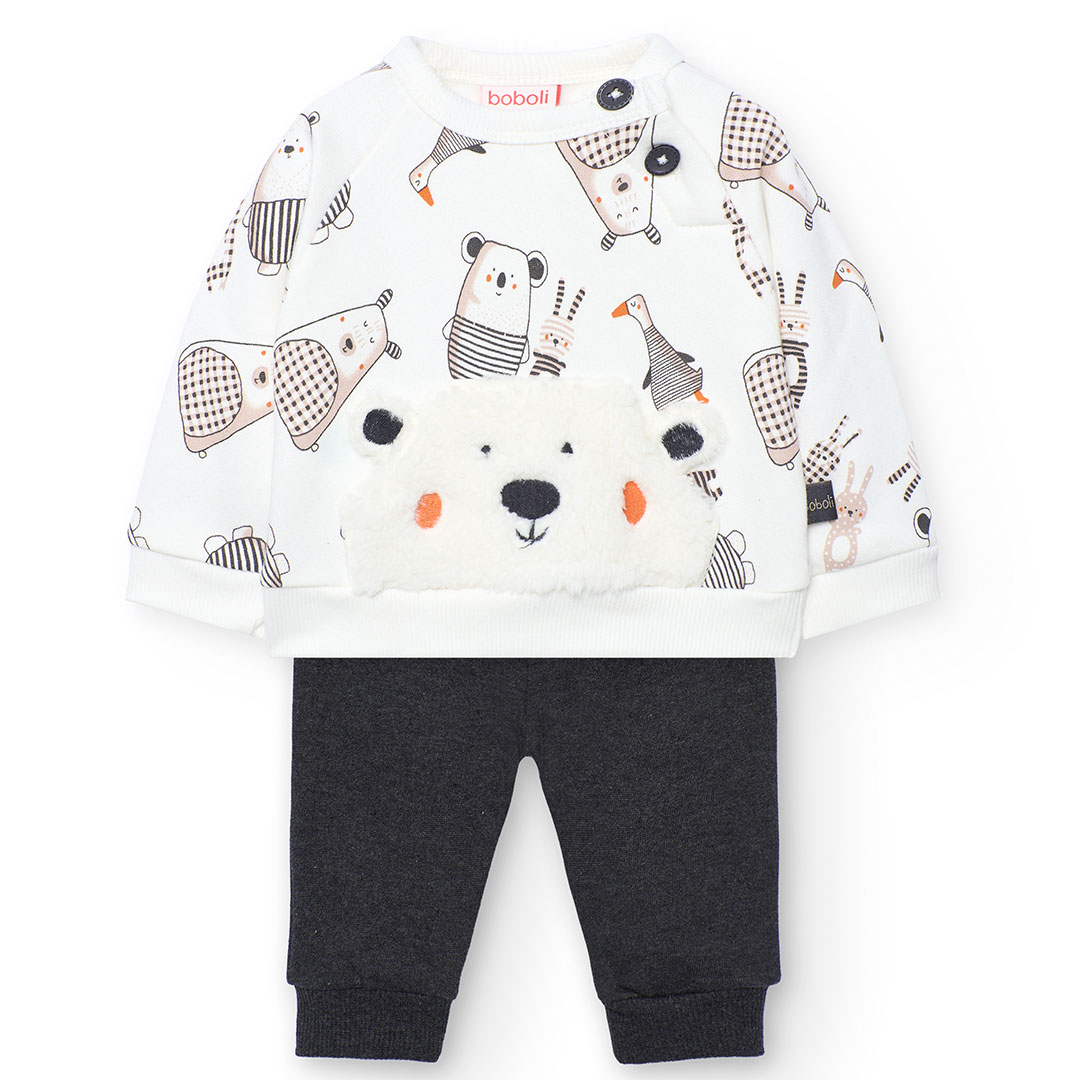 Boboli - 2pc- Set Baby Girl's Sweatshirt & Trousers - White/Dark Grey