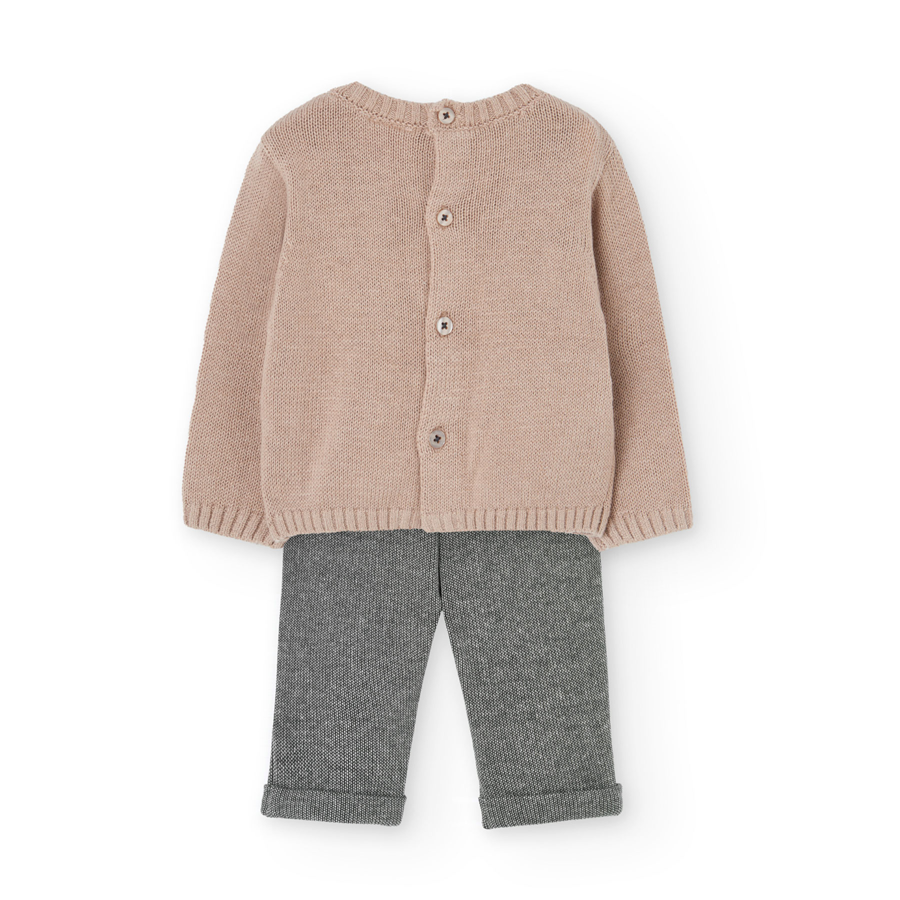 Boboli - 2pc- Set Baby Girl's Knitted Sweatshirt & Trousers - Beige