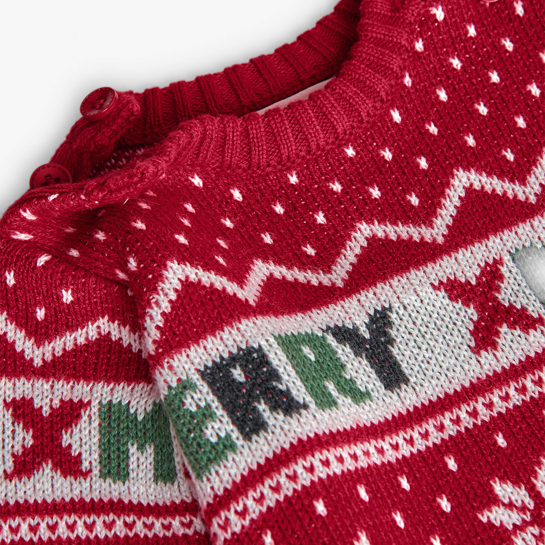 Boboli - Baby Girl's Full Sleeve Merry Xmas Themed Sleepsuit - Red