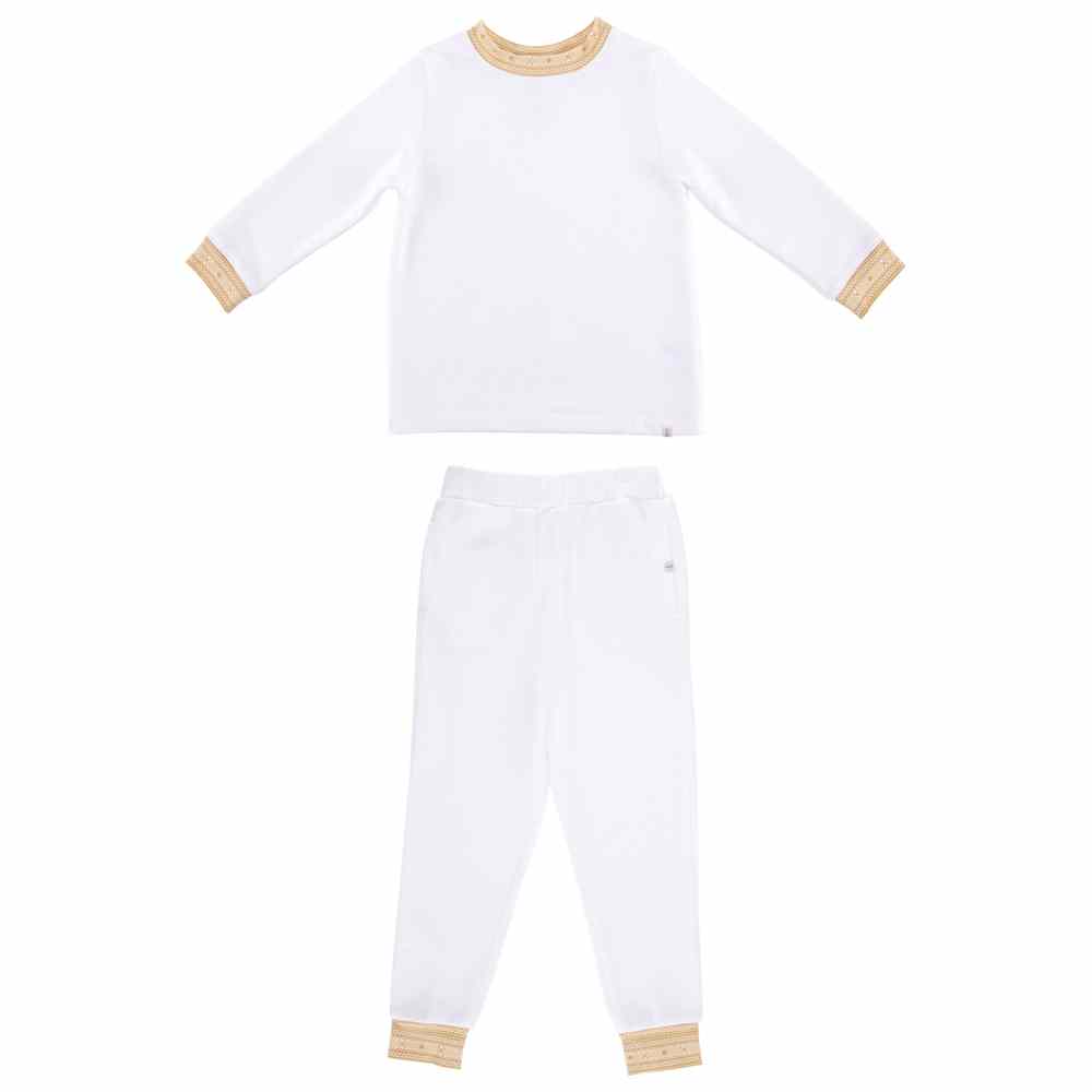 ثوب صغيري - طقم قطعتين - سويت شيرت وبنطال رياضي - أبيض