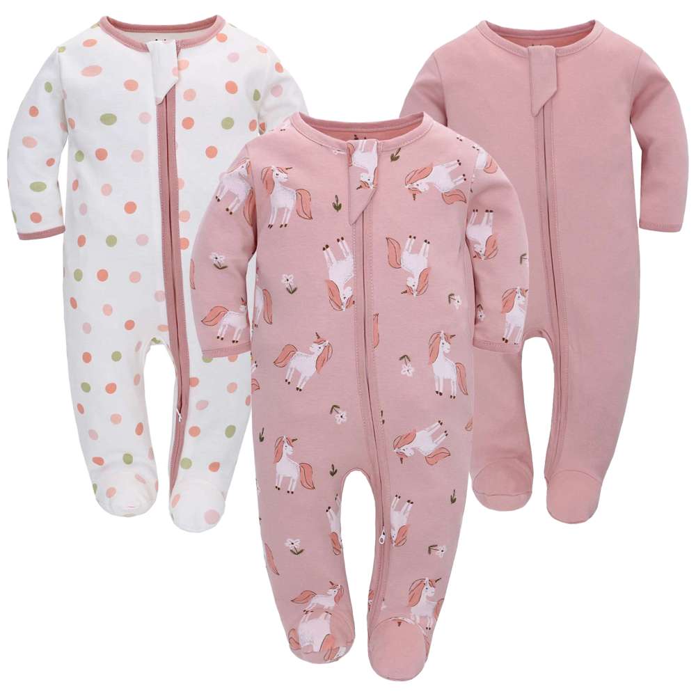 Miracle Baby - 3pc-Set - Baby Girl's 100% Cotton Long Sleeves Rompers - Pink