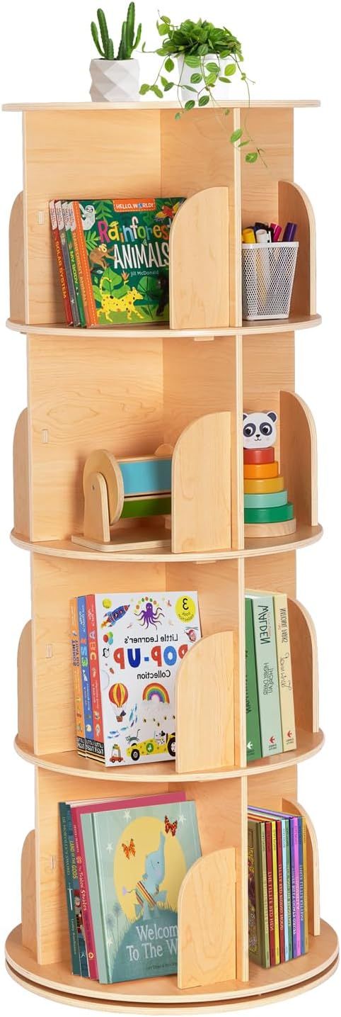 Oook - 4-Tiered Wooden Rotating Bookshelf - Brown