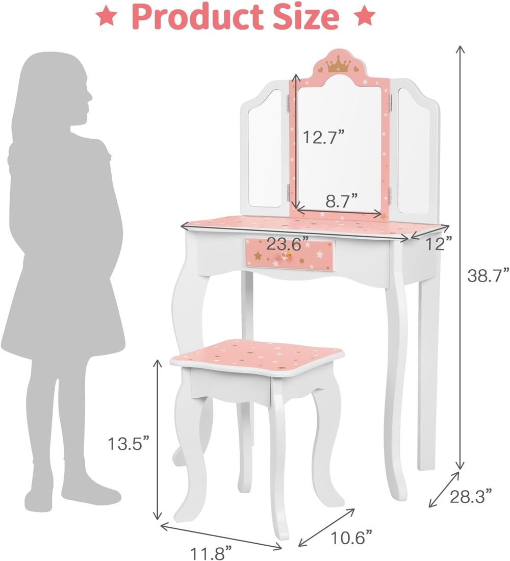 OOOK - Princess Vanity Table - Pink/White - 15+ Pcs