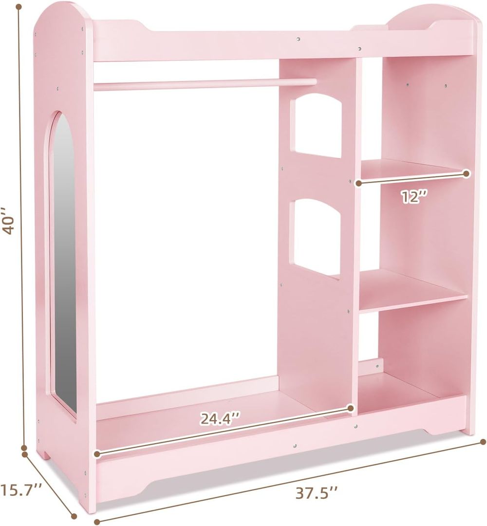 OOOK Kids Clothing Rack And Armoire with Mirror - Pink