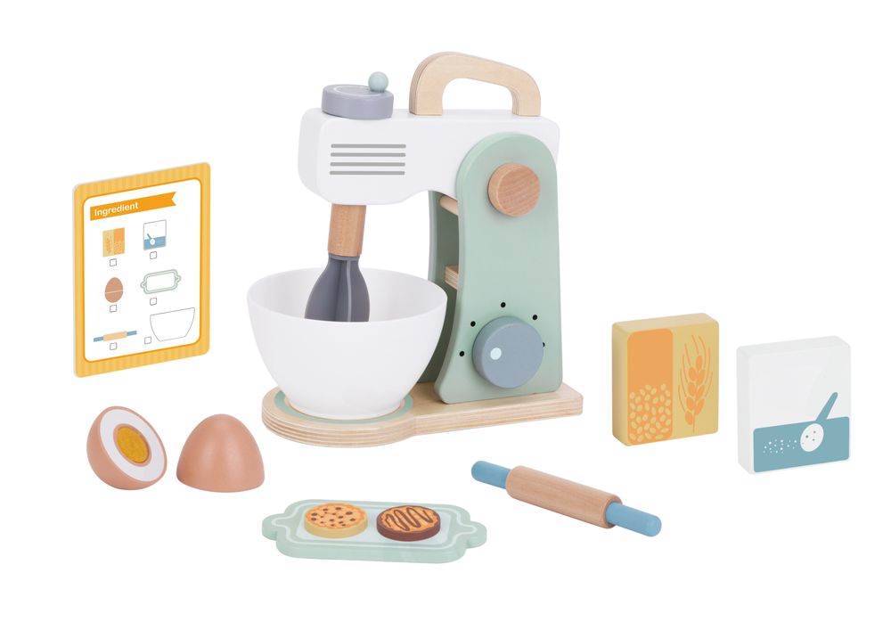 لعبة توكي - مجموعة لعب تظاهرية لخلاط الخبز الخشبي - متعددة الألوان - 11 قطعة