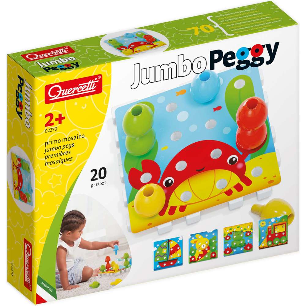 Quercetti 2-In-1 Jumbo Peggy Insert Mosaic Game - 20 Pc Set
