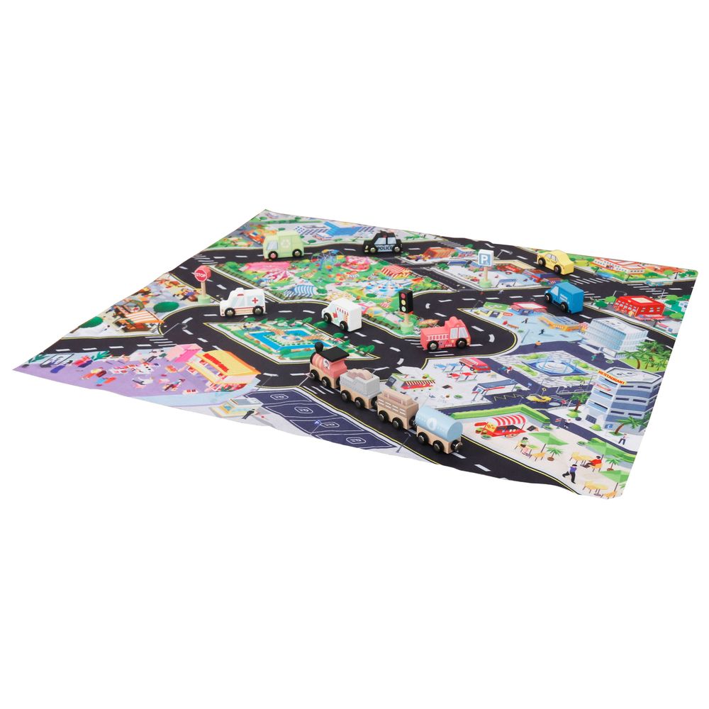 Littlechus Wooden Car and Train Playset - 16 Pc Set