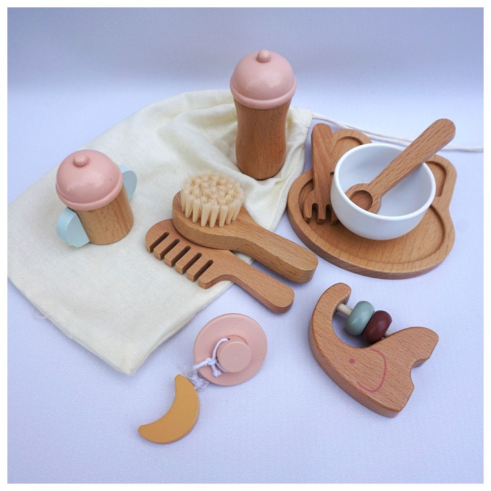 Littlechus Wooden Doll Accessories and Feeding Set - 10 Pc Set