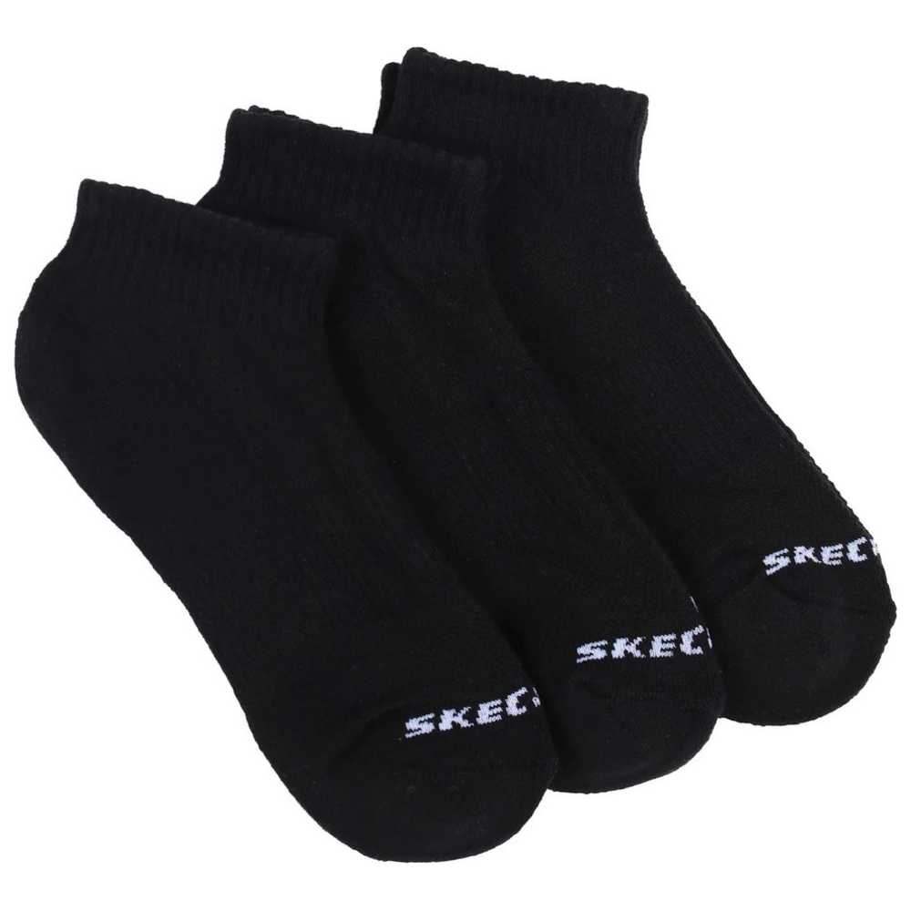 Skechers - Unisex Terry Quarter Crew Socks - Black - Pack of 3