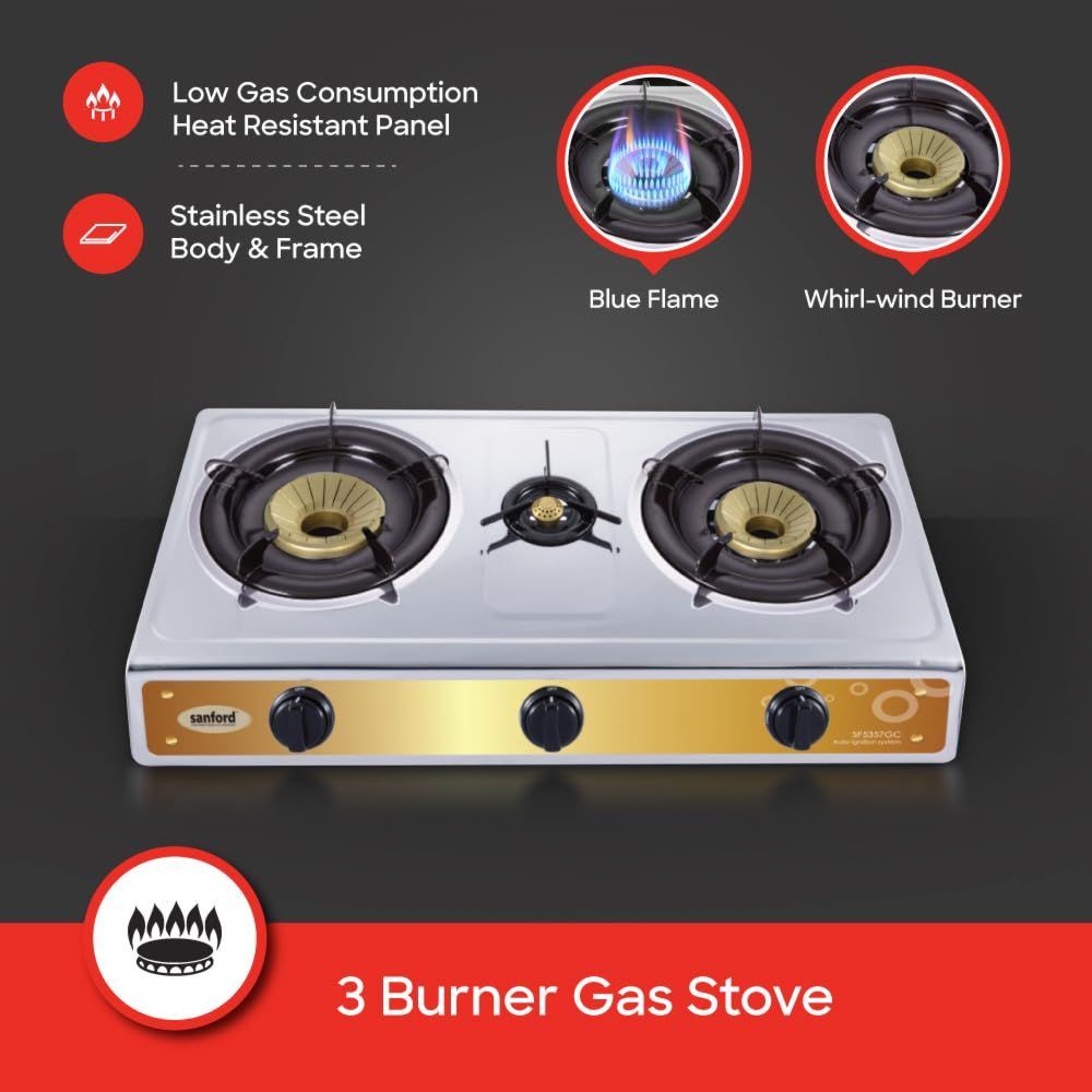 Sanford - 3-Burner Gas Stove With Auto Ignition - Silver