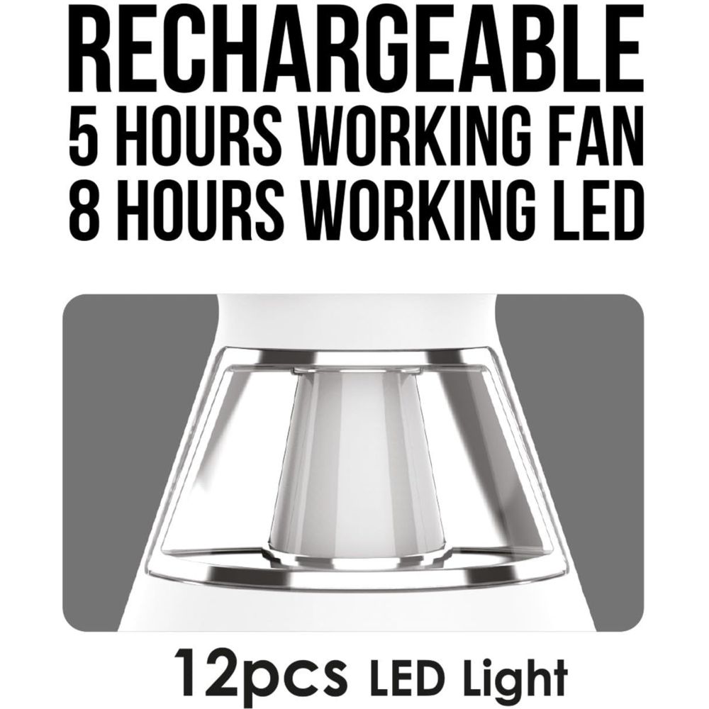 Sanford - 2-In-1 Rechargeable Table Fan With LED Lights - White - 15 cm