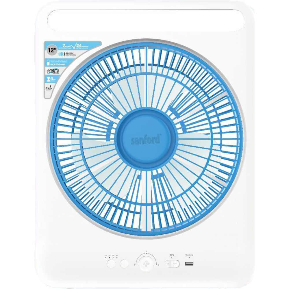 Sanford - Rechargeable Box Fan With LED Lights - White - 30 cm