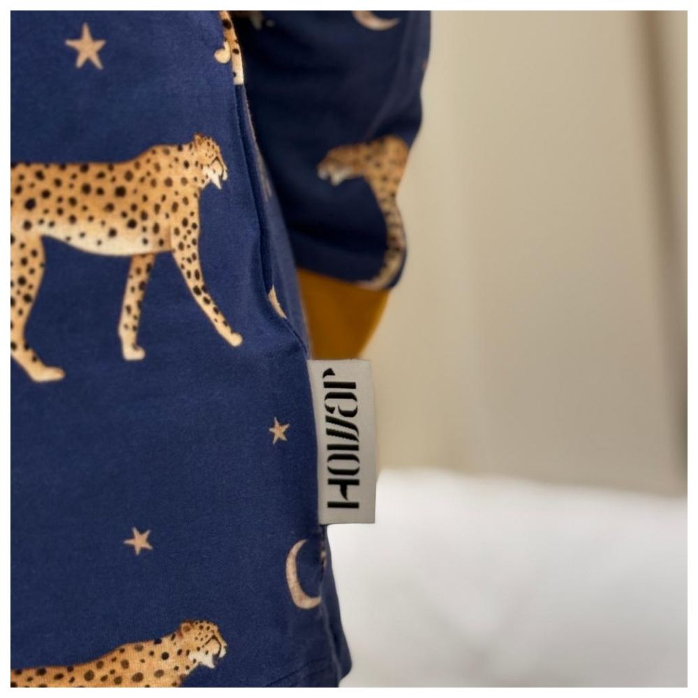 هوار - بيجاما بنقشة جلد النمر - أزرق داكن/برتقالي خردلي