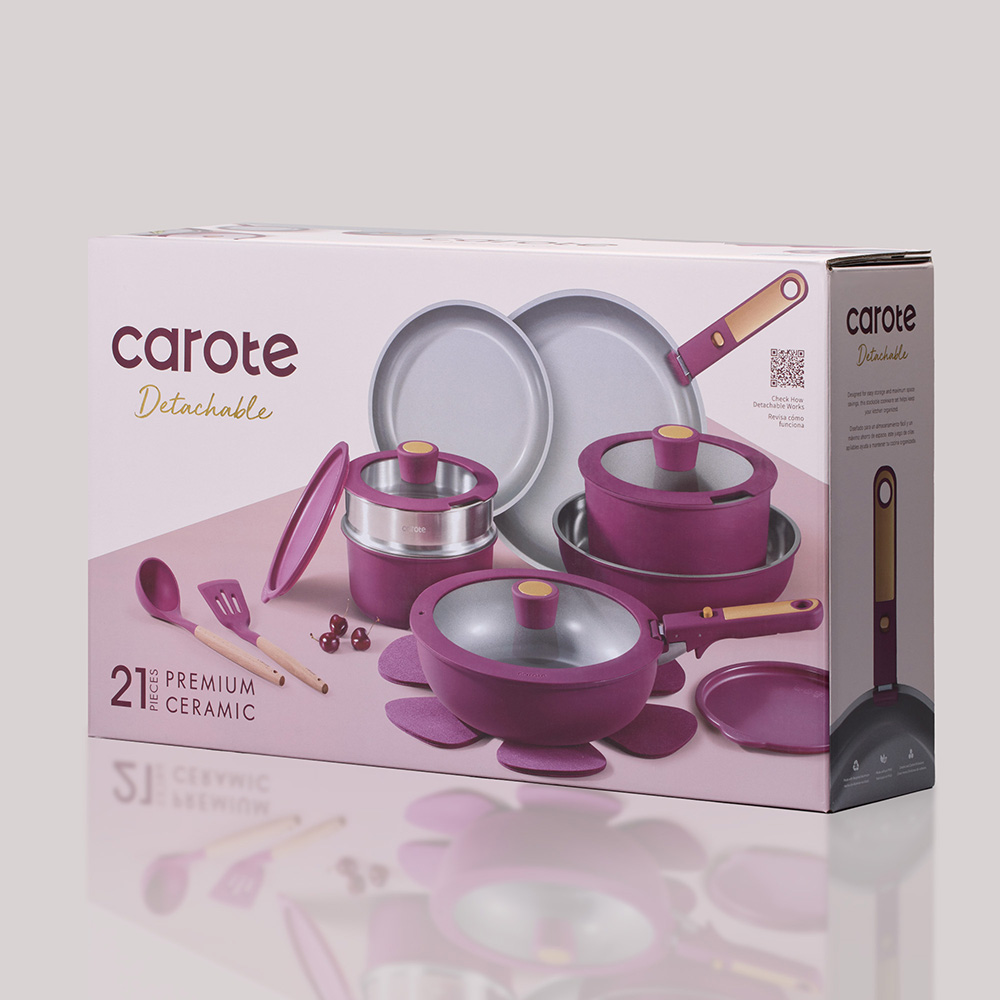 كاروت - طقم أواني طهي سيراميك بمقبض قابل للفصل - عدد 21 