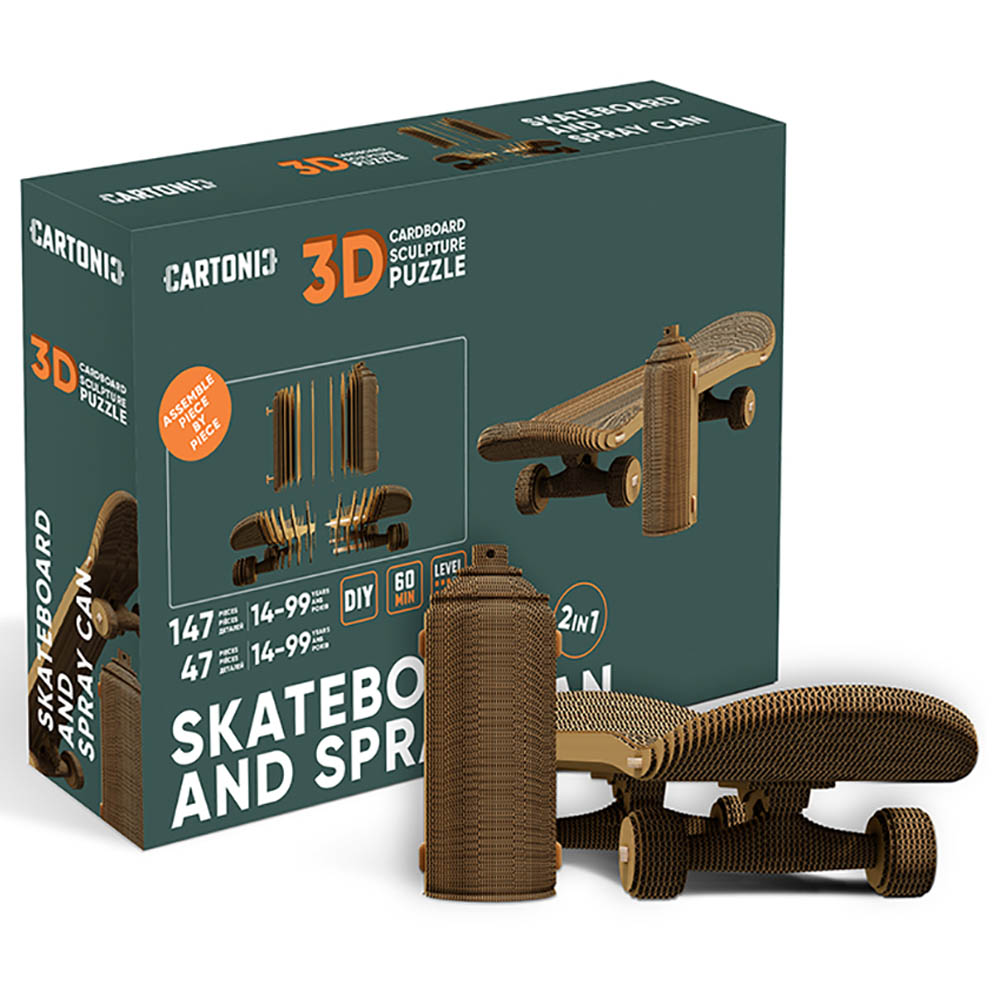 Cartonic - 3D Cardboard Sculpture Puzzle - Skateboard And Spray Can - 194pcs