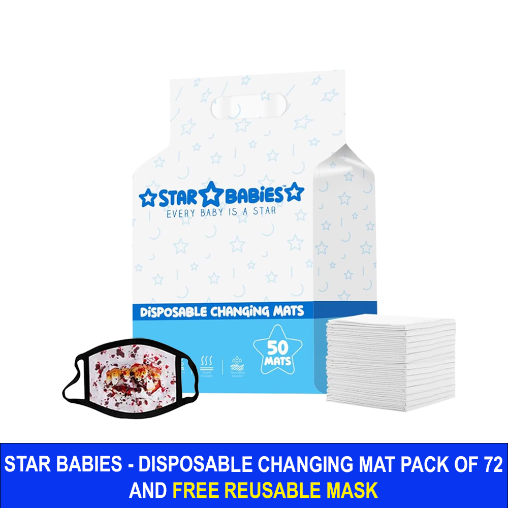 Star Babies - Disposable Changing Mats White 72Pcs with 1Pc Kids Reusable Mask