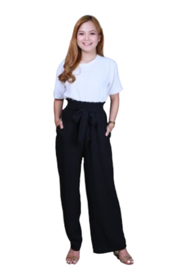 Veronica - High-Waist Palazzo Pants with Belt - Black