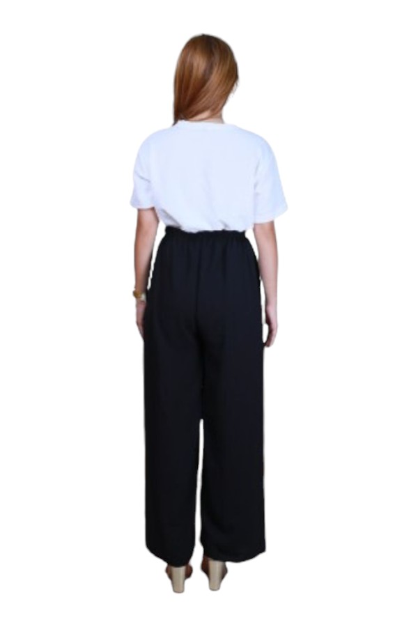 Veronica - High-Waist Palazzo Pants with Belt - Black
