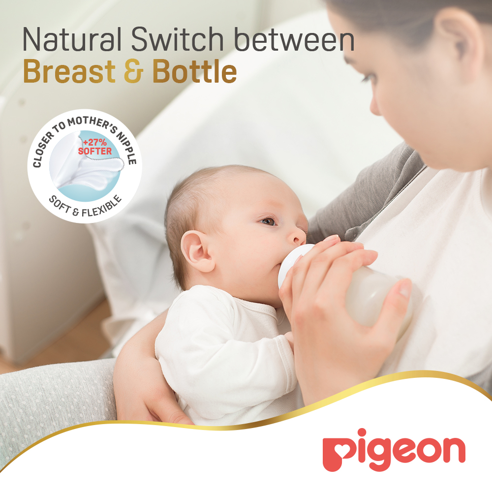 Pigeon - Softouch Wide Neck Nipples - Clear - M - Pack of 2