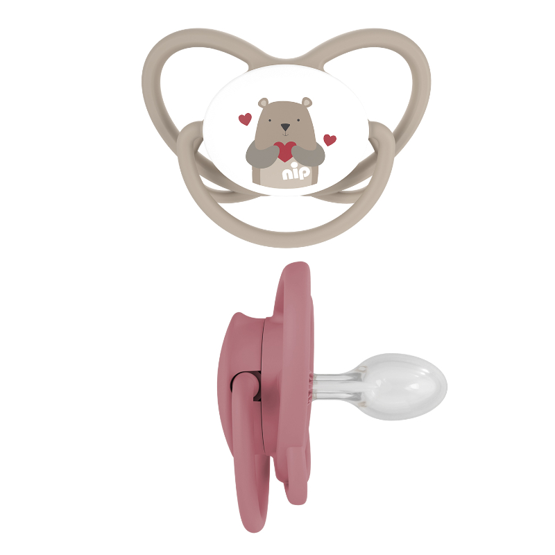 Nip - Butterfly Orthodontic Soother W/ Ring - 16-32M - Brown & Red - Pack of 2