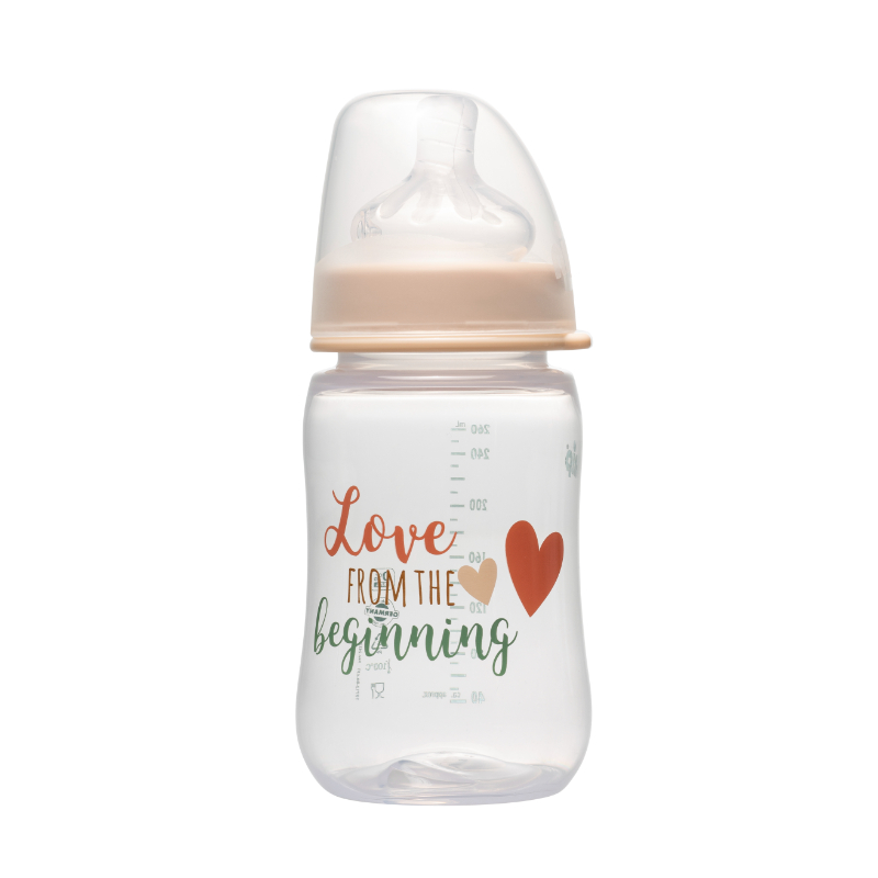 Nip - Love Wide Neck Medium Flow Milk Bottle - Peach - 260 ml