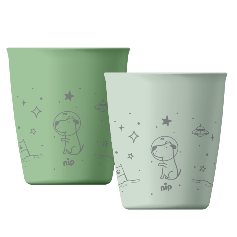 Nip - Kids Drinking Cups - Pack of 2 - Dog - Green - 250 ml