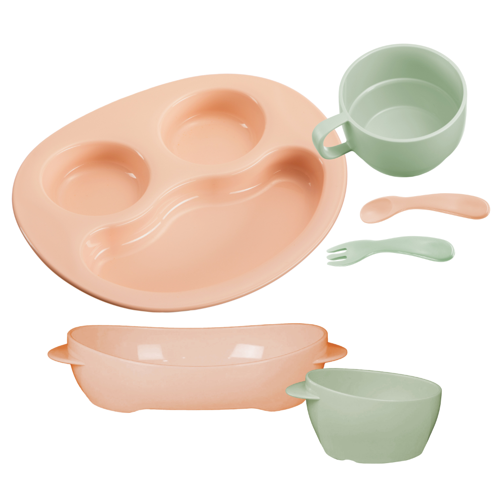 Inochi - Amori Baby Feeding Set - 6pcs - Milky Orange & Tea Green