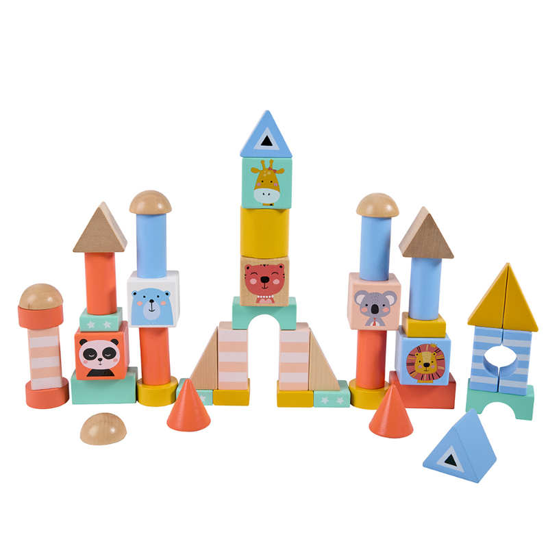 يوريكاكيدز - مكعبات الحيوانات الخشبية مع صندوق تخزين - 46 قطعة