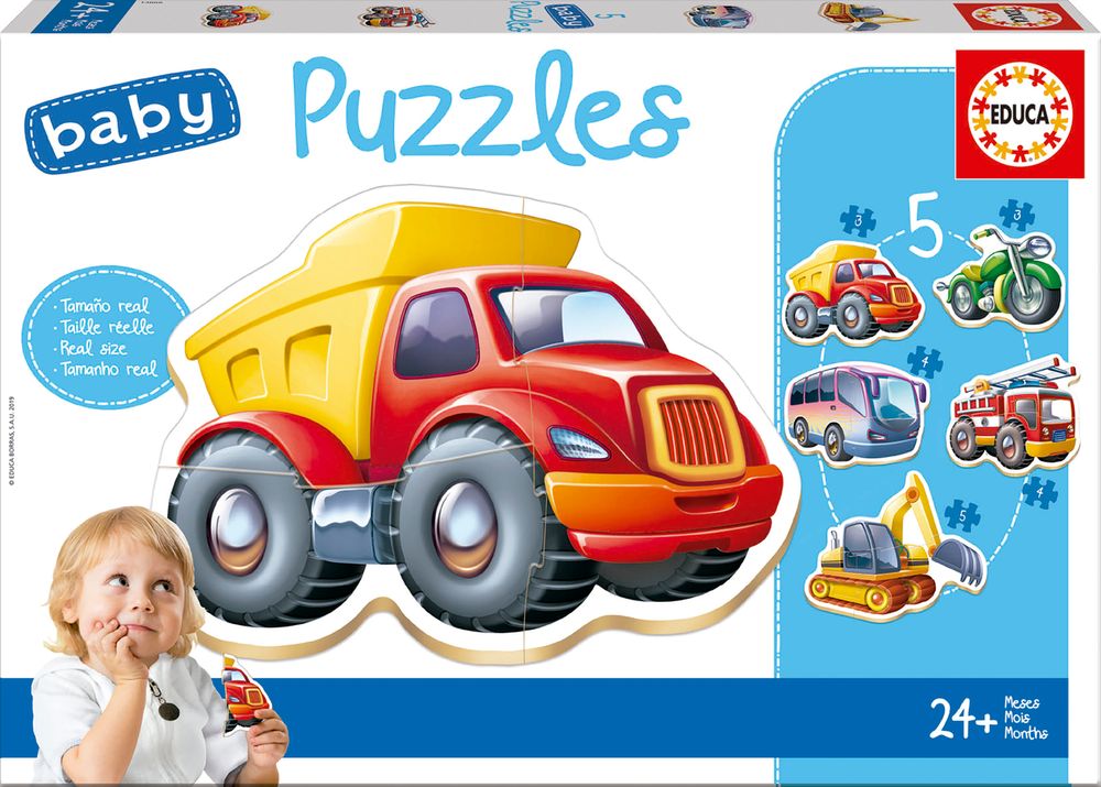 Educa - 5-In-1 Baby Jigsaw Puzzle Set - Vehicles - 19 Pcs