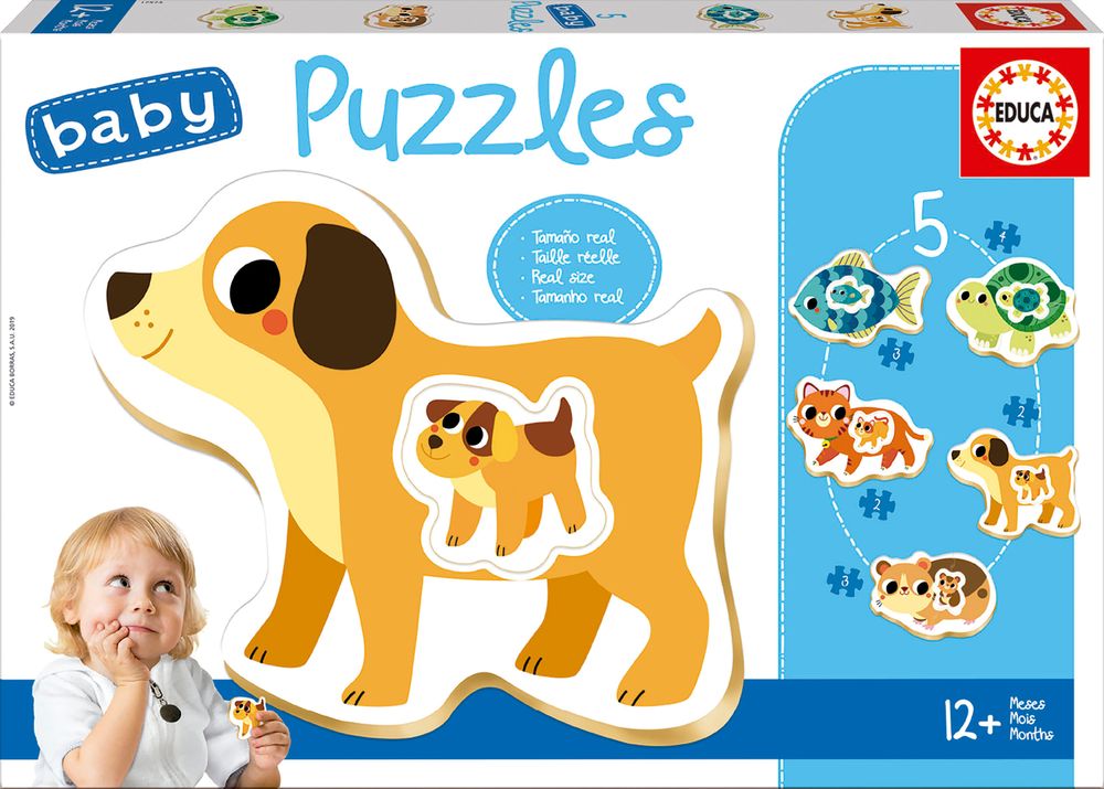 Educa - 5-In-1 Baby Jigsaw Puzzle Set - Pets - 14 Pcs
