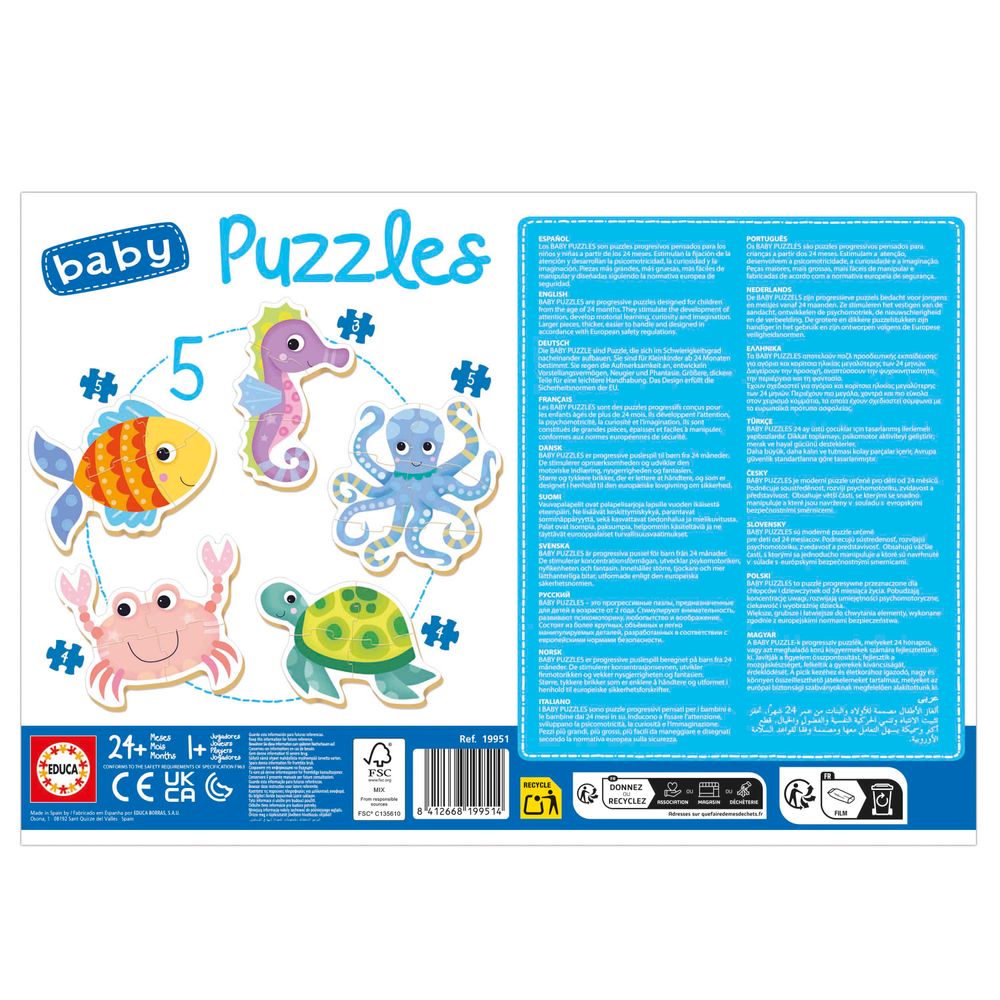 Educa - 5-In-1 Baby Jigsaw Puzzle Set - Aquatic Animals - 21 Pcs