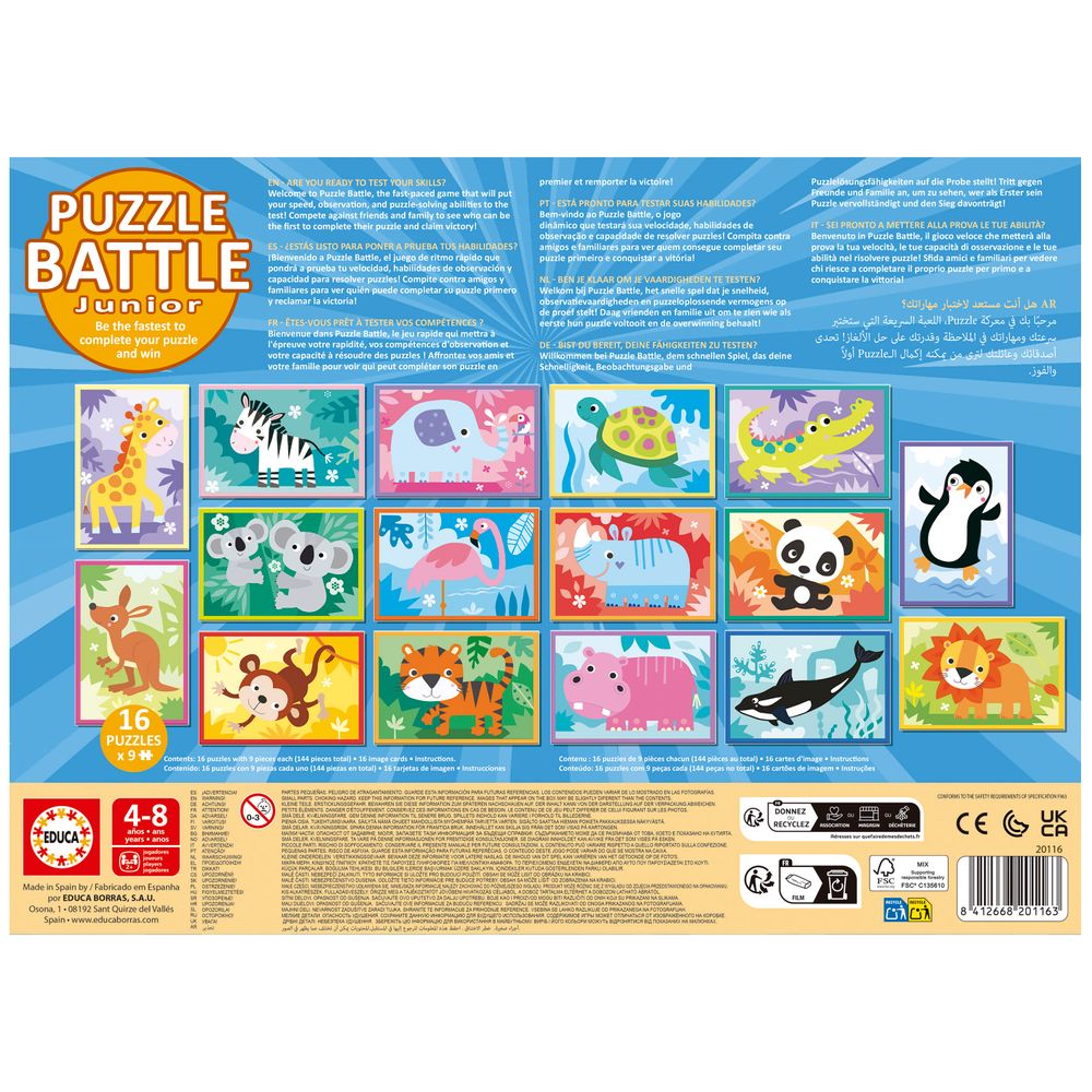 Educa - Jigsaw Puzzle Battle Junior Set - Animals - 144 Pcs