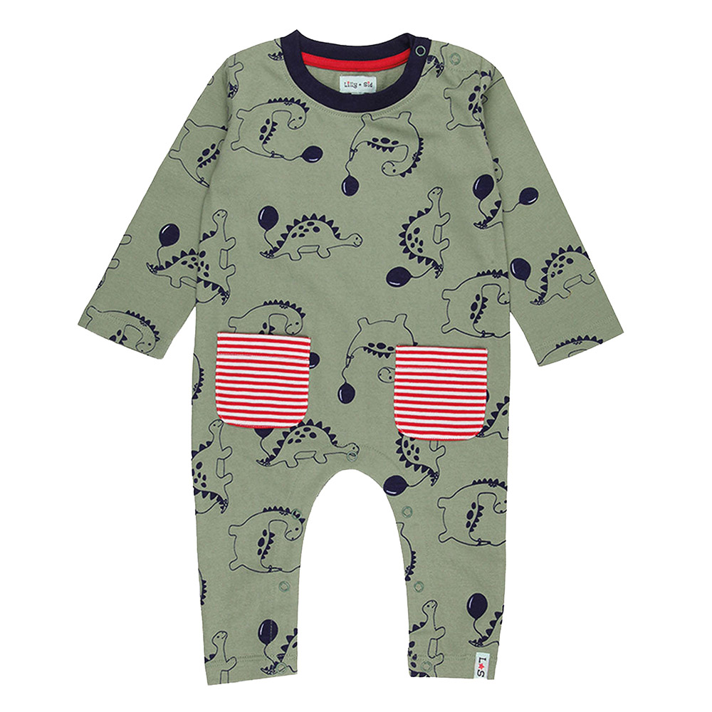 Lilly & Sid - Boy's Dizzy Dinosaur Print Romper - Green