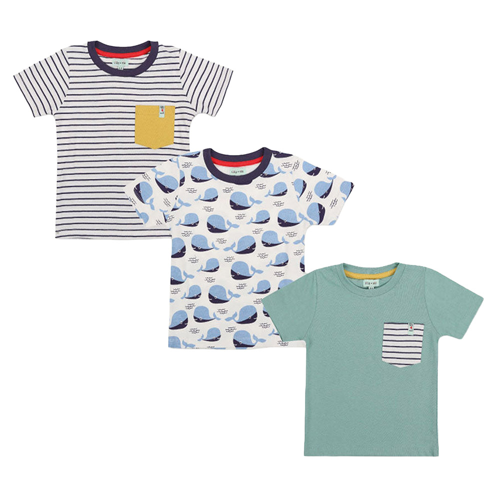 Lilly & Sid - 3pc-Set - Baby Boy's Whale, Stripe Print & Plain T-Shirts
