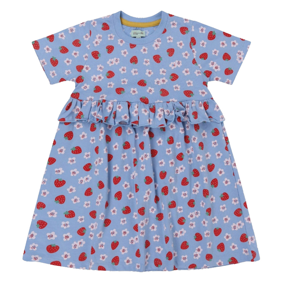 Lilly & Sid - Girl's Strawberry Printed Dress - Blue
