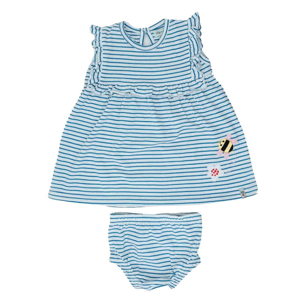 Lilly & Sid - 2pc-Set - Baby Girl's Stripe Printed Dress & Pants - Blue