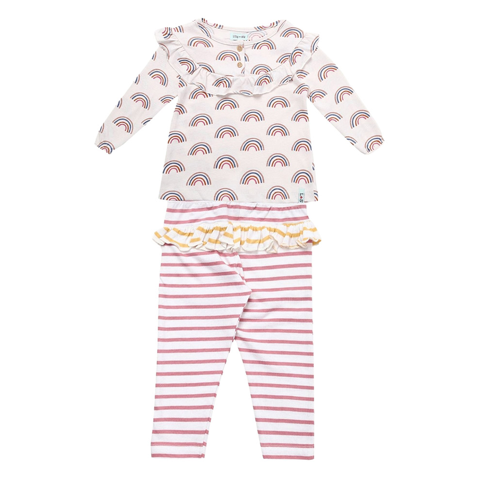 Lilly & Sid - 2pc-Set - Baby Girl's Rainbow Printed Top & Leggings - Pink