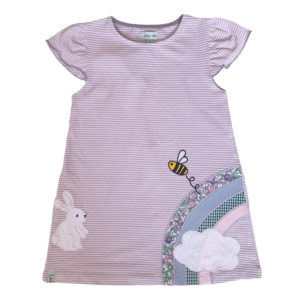 Lilly & Sid - Girl's Bunny & Bees Applique Dress - Pink