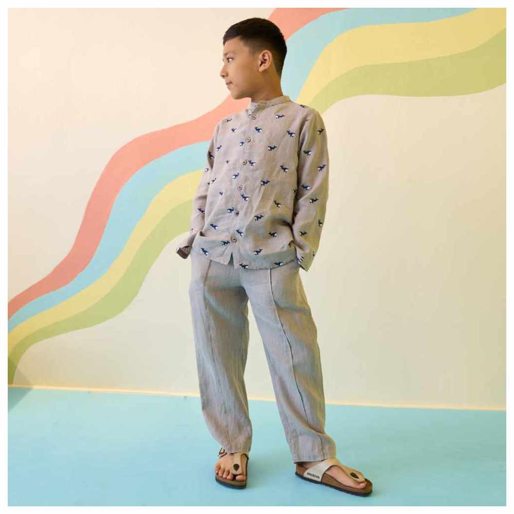 Little West Street - Rio Plain Linen Pants - Grey