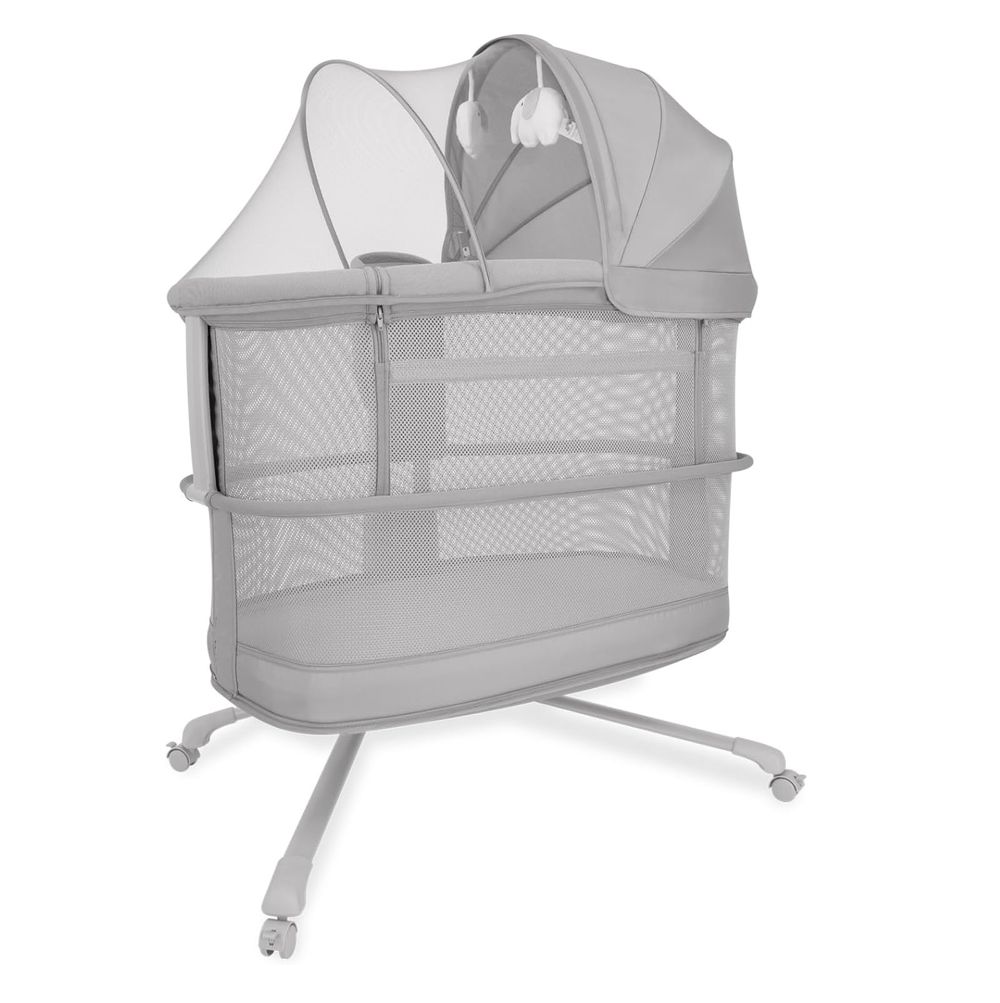 ماستيلا - سرير أطفال مع مظلة وارتفاع قابل للتعديل وعجلات دوارة - رمادي