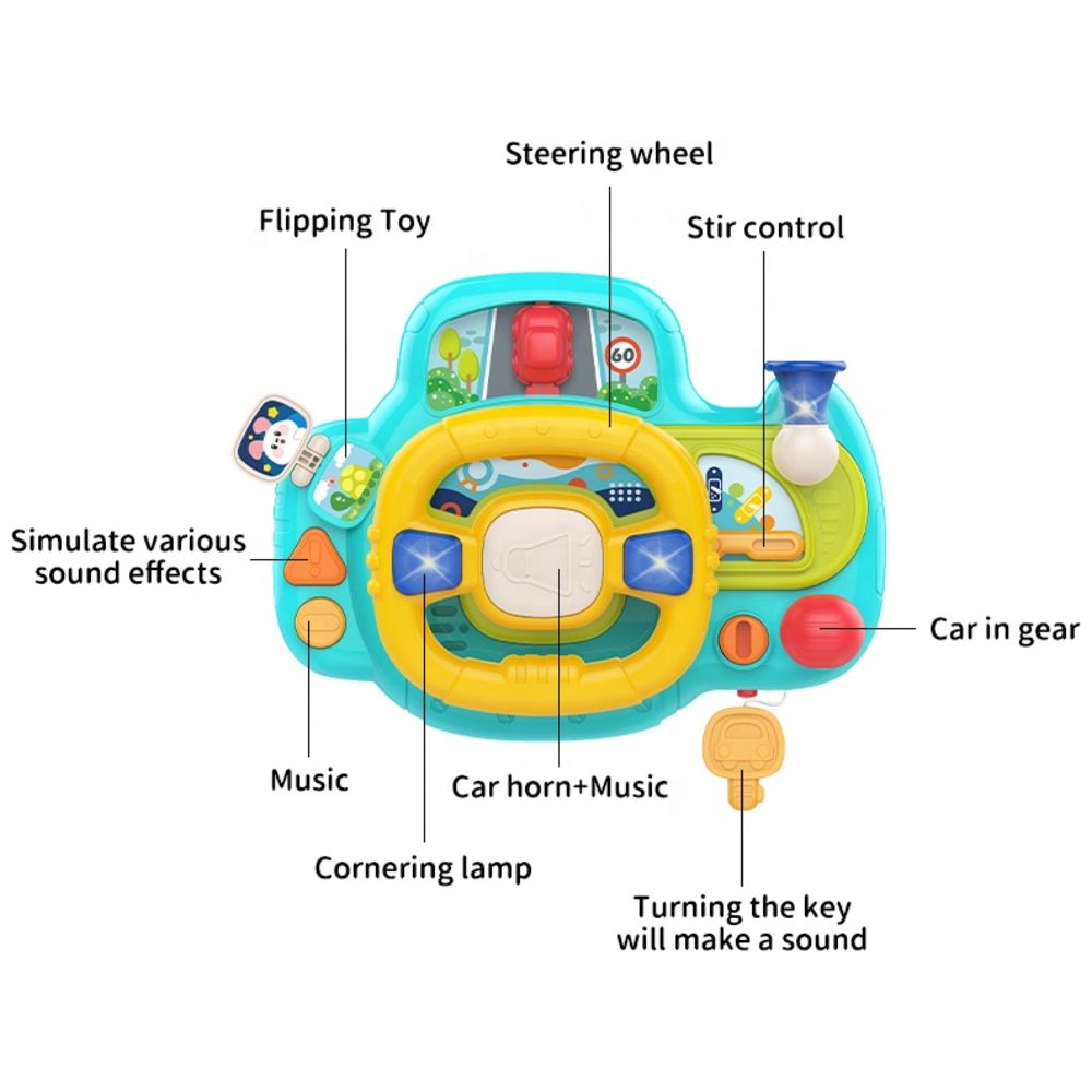 Huanger - Kids Musical Smart Steering Wheel Simulation Toy - Blue