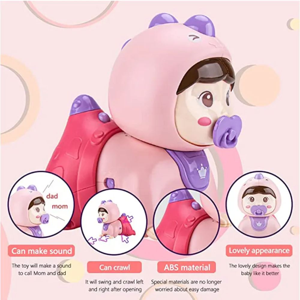Huanger - Baby Crawling Doll Toy With Music & Lights - Pink