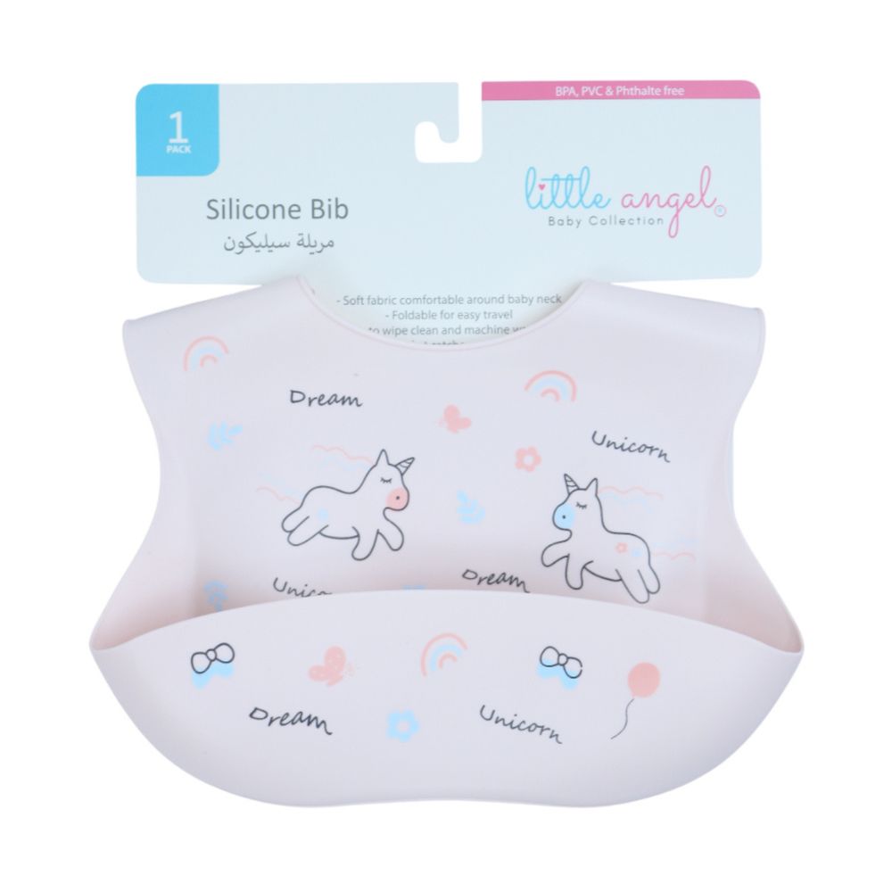 Little Angel Dream Unicorn Silicone Baby Bib For Infant - Light Pink