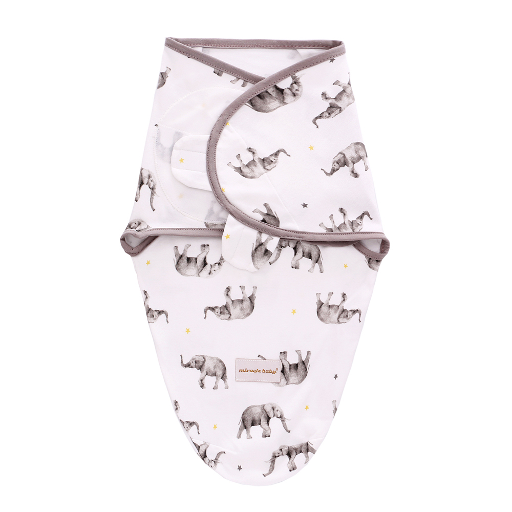 Miracle Baby - Baby Swaddle Wrap for Newborn 100% Cotton Sleep Sack - Elephant