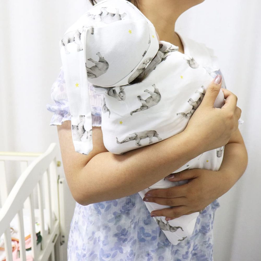 Miracle Baby - Baby Swaddle Wrap for Newborn 100% Cotton Sleep Sack - Elephant