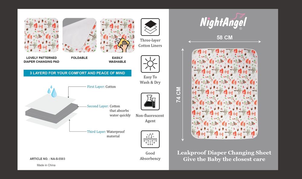 Night Angel - Baby Diaper Changing Mat Waterproof Portable & Foldable - Rabbit